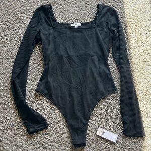 BP Black Ribbed Long Sleeve Bodysuit